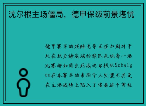 沈尔根主场僵局，德甲保级前景堪忧